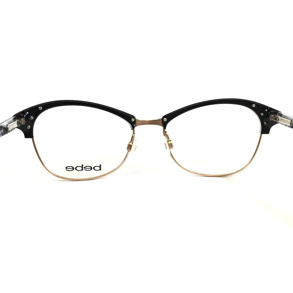 Bebe Eyeglasses Frames BB5162 001 Black White Gold Full Rim Floral 53-17-135